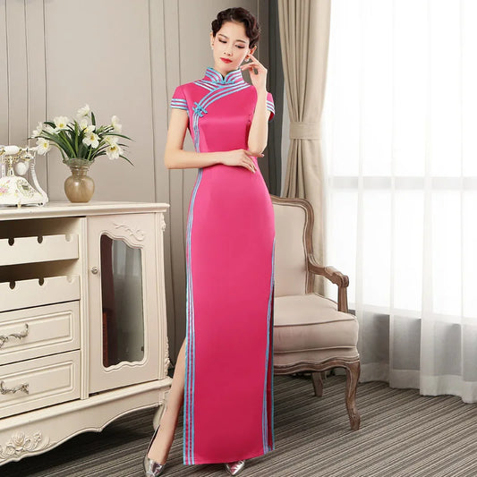 Fashion Maxi Party Cheongsam Oriental Evening Dress Chinese Long Style Women Elegant Qipao Mini Robe Vestido S-5XL