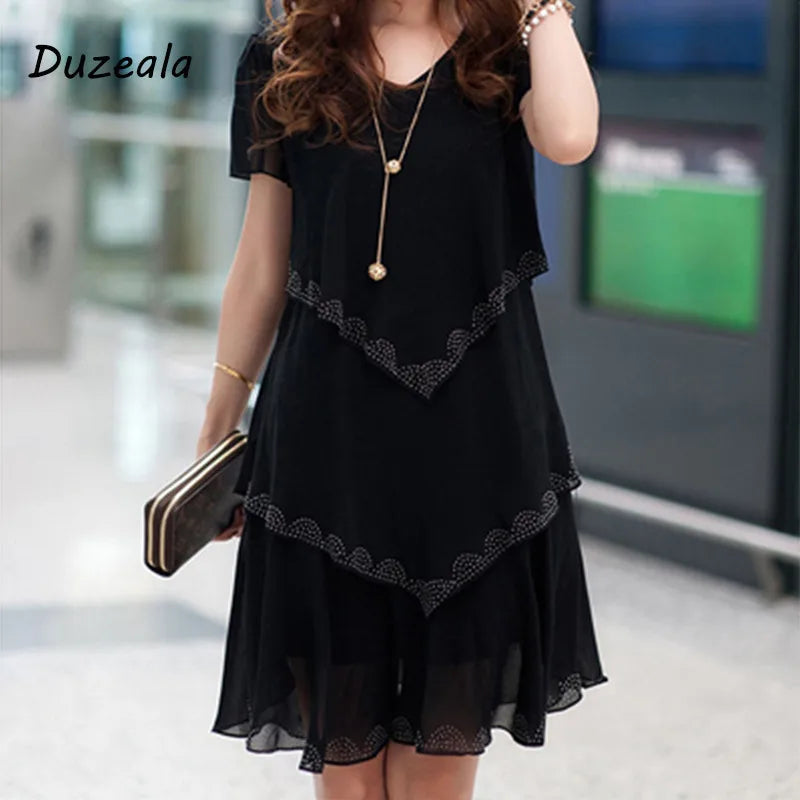 Customizable Women Clothing Chiffon Dress Summer Dresses Party Short Sleeve Casual dress De Festa Blue Black Robe