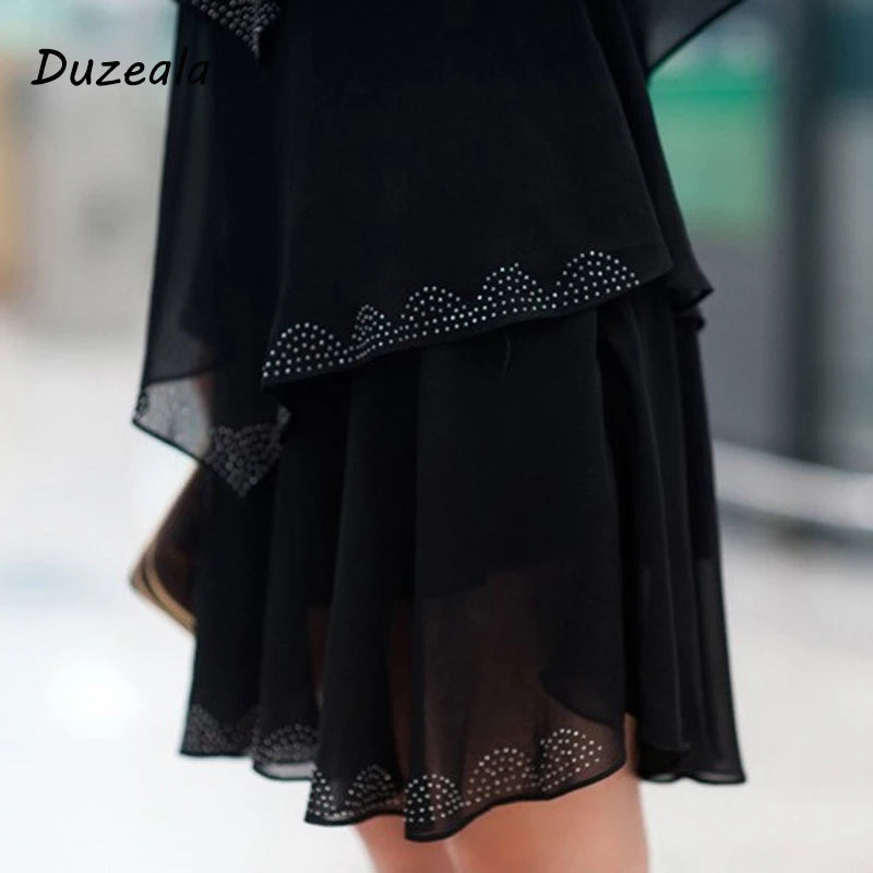 Customizable Women Clothing Chiffon Dress Summer Dresses Party Short Sleeve Casual dress De Festa Blue Black Robe