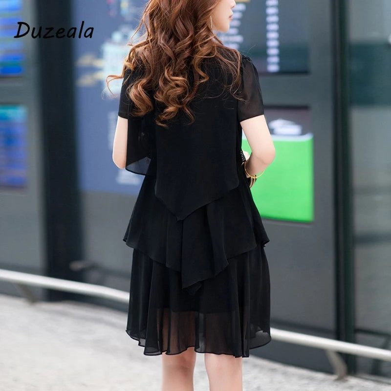 Customizable Women Clothing Chiffon Dress Summer Dresses Party Short Sleeve Casual dress De Festa Blue Black Robe