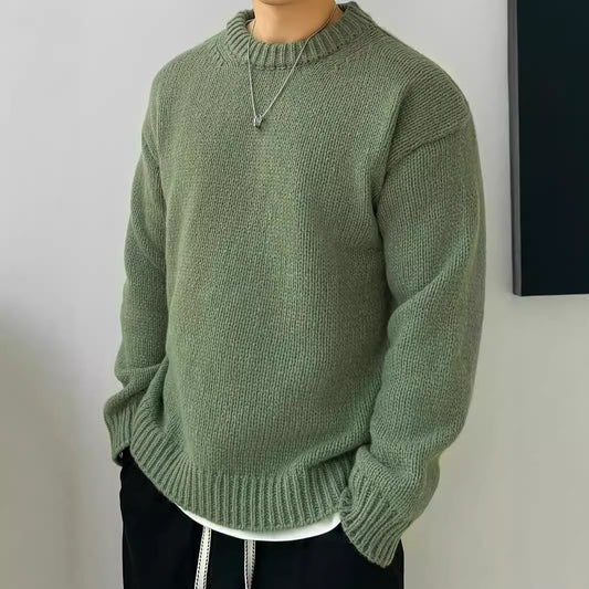 Solid Color Loose Knitted Pullover Leisure Japanese-style Retro Long Sleeve Round Neck Sweater Men