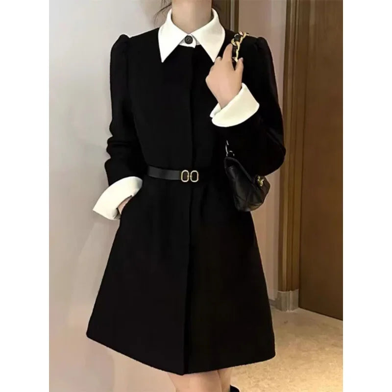 Elegant Black Two-Piece Illusion Dress Women's New Style Feeltweed Style Small Black Dress