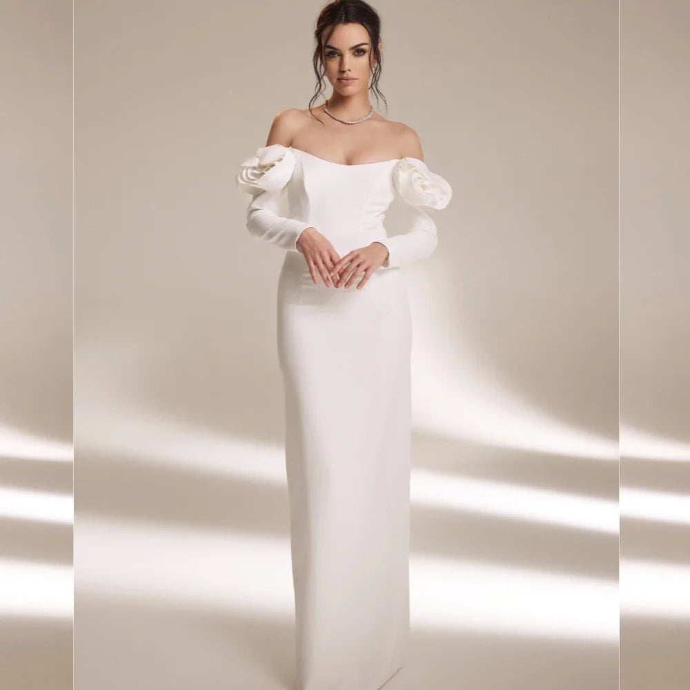 Customized Jersey Flower Ruched Homecoming A-line Off-the-shoulder Bespoke Occasion Gown Long Dresses