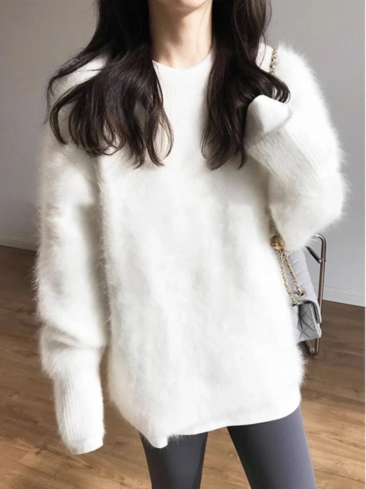 Autumn Winter Mink Fleece Sweater Women's Knitted Pullovers Thick Loose Casual Outerwear Solid O Neck Oversize Jumpers Women