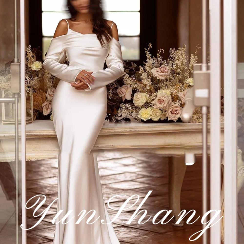 Yunshang Customized White Mermaid Wedding Dresses Formal Long Sleeve Evening Dress Boho Beach Off The Shoulder To Measures