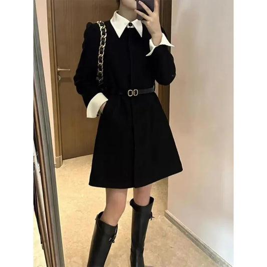 Elegant Black Two-Piece Illusion Dress Women's New Style Feeltweed Style Small Black Dress