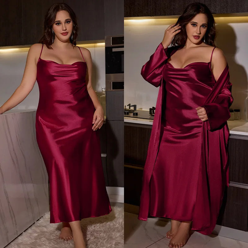 Sexy Wedding Long Robe Dress Plus Size Kimono Bathrobe Gown Sleepwear Casual Homewear Loungewear Pink Satin Nightgown Lingerie