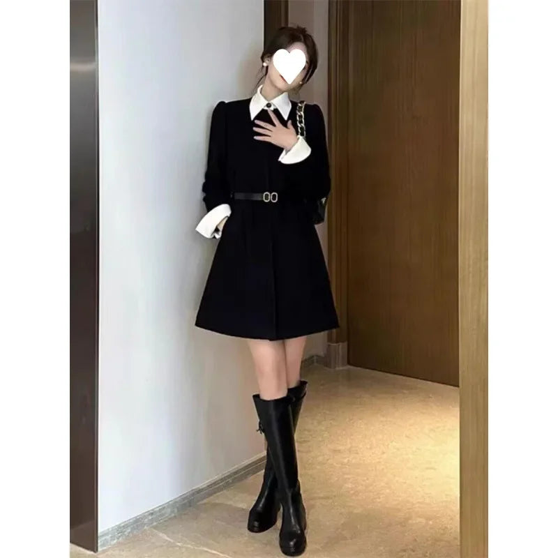 Elegant Black Two-Piece Illusion Dress Women's New Style Feeltweed Style Small Black Dress