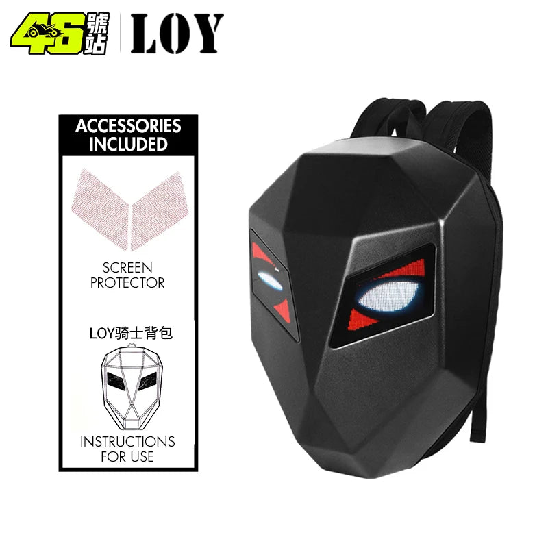 Knight Cycling LED Backpack with Eye Motorcycle Helmet Bluetooth APP Control Waterproof Hard Shell Laptops cool Bags LED Mochila